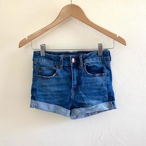AEO High Rise Shortie Denim Shorts